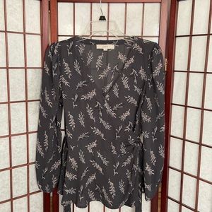 Loft Grey floral wrap tie peplum top